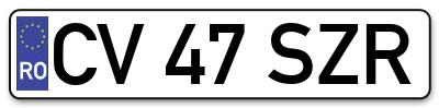 Placuta inmatriculare numar auto  CV-47-SZR, CV 47 SZR, CV47SZR