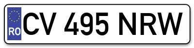Placuta inmatriculare numar auto  CV-495-NRW, CV 495 NRW, CV495NRW