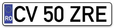 Placuta inmatriculare numar auto  CV-50-ZRE, CV 50 ZRE, CV50ZRE