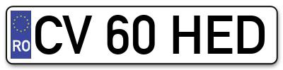 Placuta inmatriculare numar auto  CV-60-HED, CV 60 HED, CV60HED