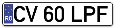 Placuta inmatriculare numar auto  CV-60-LPF, CV 60 LPF, CV60LPF