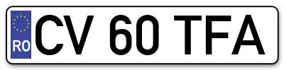 Placuta inmatriculare numar auto  CV-60-TFA, CV 60 TFA, CV60TFA