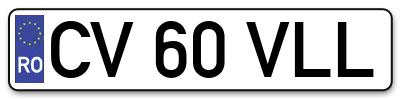 Placuta inmatriculare numar auto  CV-60-VLL, CV 60 VLL, CV60VLL