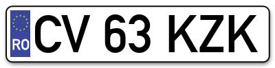 Placuta inmatriculare numar auto  CV-63-KZK, CV 63 KZK, CV63KZK