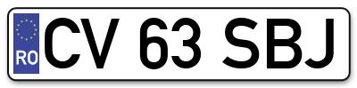 Placuta inmatriculare numar auto  CV-63-SBJ, CV 63 SBJ, CV63SBJ