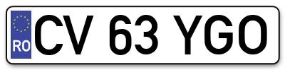 Placuta inmatriculare numar auto  CV-63-YGO, CV 63 YGO, CV63YGO