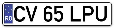Placuta inmatriculare numar auto  CV-65-LPU, CV 65 LPU, CV65LPU