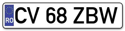 Placuta inmatriculare numar auto  CV-68-ZBW, CV 68 ZBW, CV68ZBW