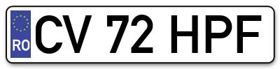 Placuta inmatriculare numar auto  CV-72-HPF, CV 72 HPF, CV72HPF