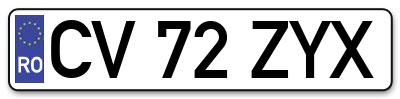 Placuta inmatriculare numar auto  CV-72-ZYX, CV 72 ZYX, CV72ZYX