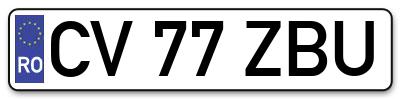 Placuta inmatriculare numar auto  CV-77-ZBU, CV 77 ZBU, CV77ZBU