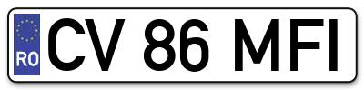 Placuta inmatriculare numar auto  CV-86-MFI, CV 86 MFI, CV86MFI