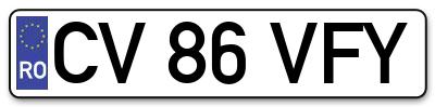 Placuta inmatriculare numar auto  CV-86-VFY, CV 86 VFY, CV86VFY