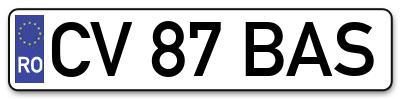 Placuta inmatriculare numar auto  CV-87-BAS, CV 87 BAS, CV87BAS