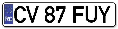 Placuta inmatriculare numar auto  CV-87-FUY, CV 87 FUY, CV87FUY