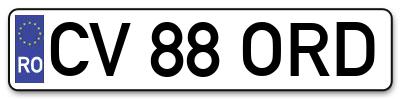 Placuta inmatriculare numar auto  CV-88-ORD, CV 88 ORD, CV88ORD