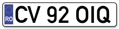 Placuta inmatriculare numar auto  CV-92-OIQ, CV 92 OIQ, CV92OIQ