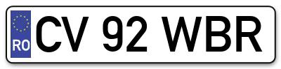 Placuta inmatriculare numar auto  CV-92-WBR, CV 92 WBR, CV92WBR