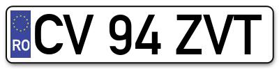 Placuta inmatriculare numar auto  CV-94-ZVT, CV 94 ZVT, CV94ZVT