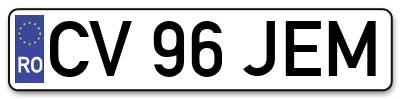 Placuta inmatriculare numar auto  CV-96-JEM, CV 96 JEM, CV96JEM