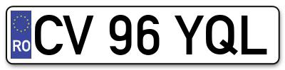 Placuta inmatriculare numar auto  CV-96-YQL, CV 96 YQL, CV96YQL