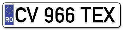 Placuta inmatriculare numar auto  CV-966-TEX, CV 966 TEX, CV966TEX