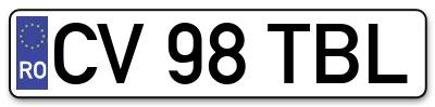 Placuta inmatriculare numar auto  CV-98-TBL, CV 98 TBL, CV98TBL
