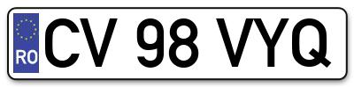 Placuta inmatriculare numar auto  CV-98-VYQ, CV 98 VYQ, CV98VYQ