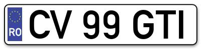 Placuta inmatriculare numar auto  CV-99-GTI, CV 99 GTI, CV99GTI