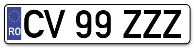 Placuta inmatriculare numar auto  CV-99-ZZZ, CV 99 ZZZ, CV99ZZZ