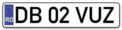 Placuta inmatriculare numar auto  DB-02-VUZ, DB 02 VUZ, DB02VUZ