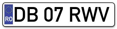 Placuta inmatriculare numar auto  DB-07-RWV, DB 07 RWV, DB07RWV