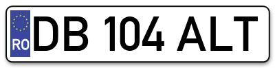 Placuta inmatriculare numar auto  DB-104-ALT, DB 104 ALT, DB104ALT