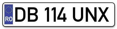 Placuta inmatriculare numar auto  DB-114-UNX, DB 114 UNX, DB114UNX