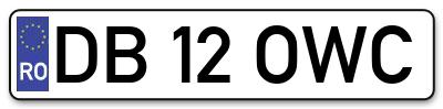 Placuta inmatriculare numar auto  DB-12-OWC, DB 12 OWC, DB12OWC
