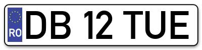 Placuta inmatriculare numar auto  DB-12-TUE, DB 12 TUE, DB12TUE
