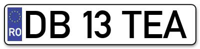 Placuta inmatriculare numar auto  DB-13-TEA, DB 13 TEA, DB13TEA