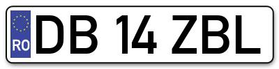Placuta inmatriculare numar auto  DB-14-ZBL, DB 14 ZBL, DB14ZBL