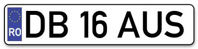 Placuta inmatriculare numar auto  DB-16-AUS, DB 16 AUS, DB16AUS