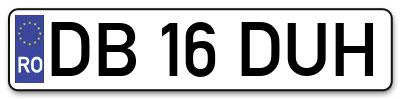 Placuta inmatriculare numar auto  DB-16-DUH, DB 16 DUH, DB16DUH