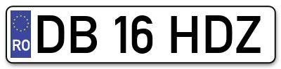 Placuta inmatriculare numar auto  DB-16-HDZ, DB 16 HDZ, DB16HDZ