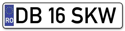 Placuta inmatriculare numar auto  DB-16-SKW, DB 16 SKW, DB16SKW