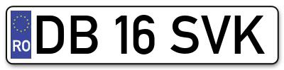 Placuta inmatriculare numar auto  DB-16-SVK, DB 16 SVK, DB16SVK