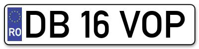 Placuta inmatriculare numar auto  DB-16-VOP, DB 16 VOP, DB16VOP