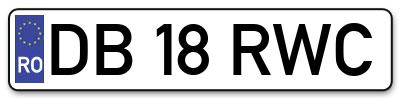 Placuta inmatriculare numar auto  DB-18-RWC, DB 18 RWC, DB18RWC