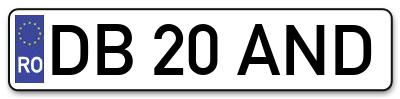 Placuta inmatriculare numar auto  DB-20-AND, DB 20 AND, DB20AND