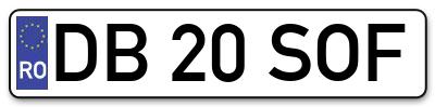 Placuta inmatriculare numar auto  DB-20-SOF, DB 20 SOF, DB20SOF