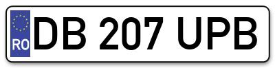 Placuta inmatriculare numar auto  DB-207-UPB, DB 207 UPB, DB207UPB