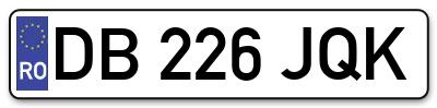 Placuta inmatriculare numar auto  DB-226-JQK, DB 226 JQK, DB226JQK