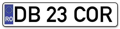 Placuta inmatriculare numar auto  DB-23-COR, DB 23 COR, DB23COR